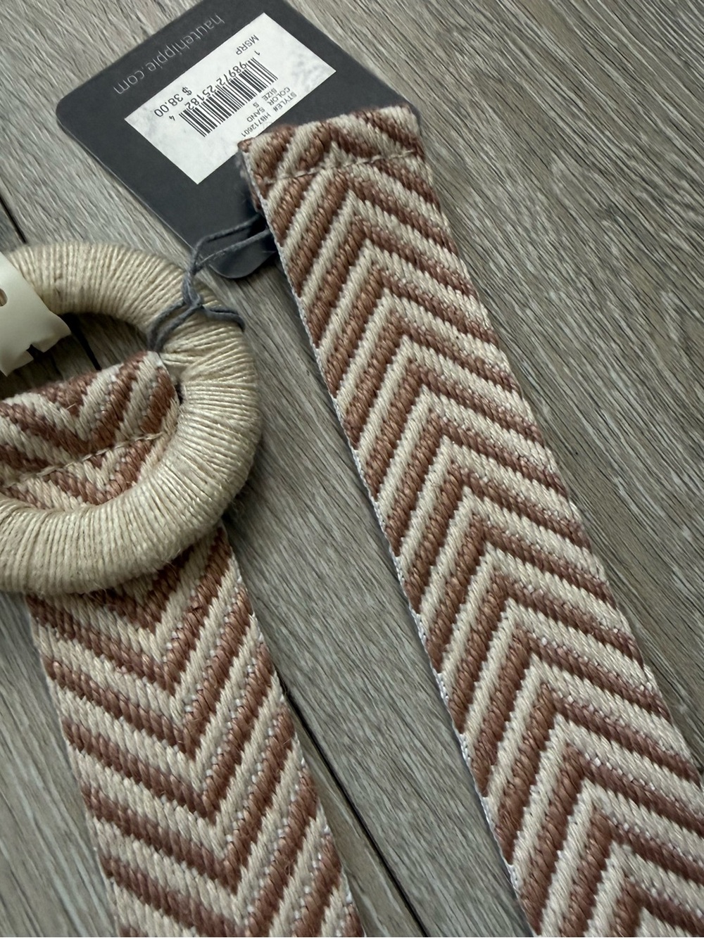 Haute Hippie Beige and Pink Chevron Wrapped-Buckle Belt size S - Picture 3 of 6